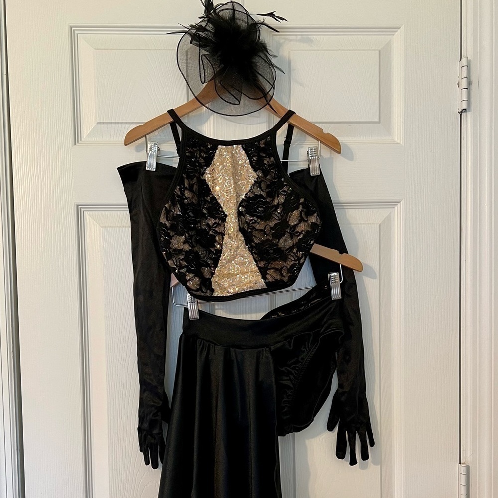 Pumpers Dance Competition Costume Solo Jazz Musical Theater Black Satin Lace